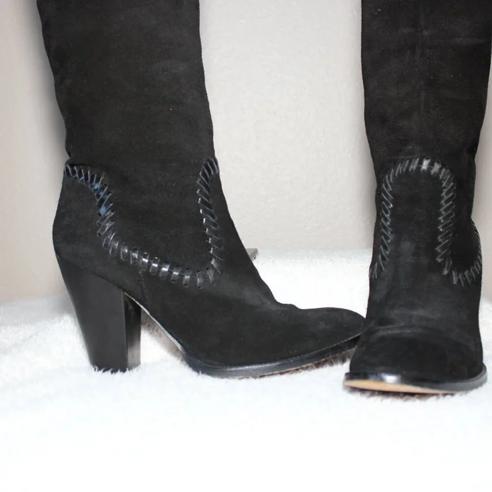 KORS Michael Kors Black Suede Over-The-Knee Whipstitch Boots